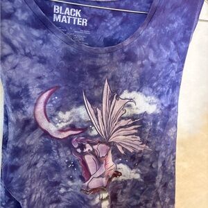 Women’s Black Matter Purple tie-dye Tank with goth-grunge fairy graphic.